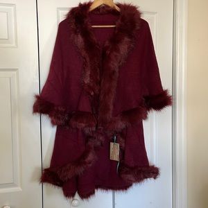 New Burgundy Faux Fur Cape / Shawl
